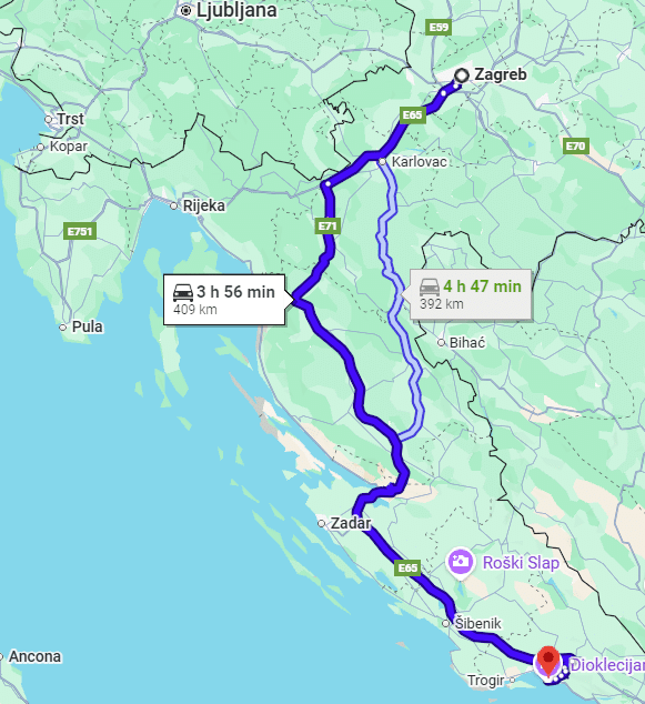 udaljenost zagreb split